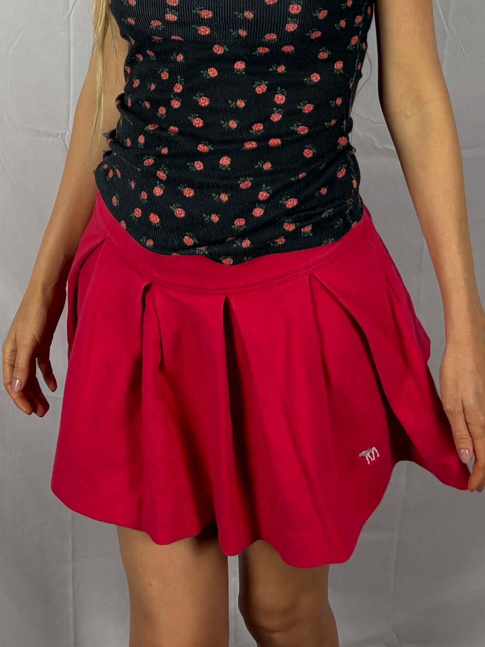 Abercrombie & Fitch red preppy cotton knit pleated mini skirt Y2K XS